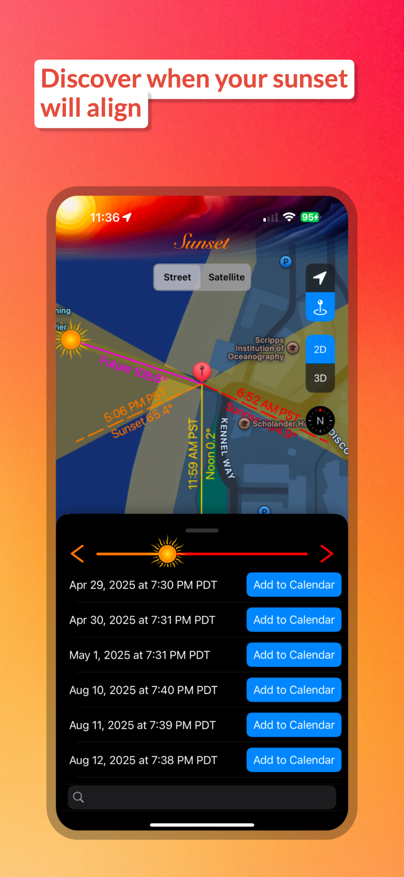Screenshot - Discover when your sunset will align